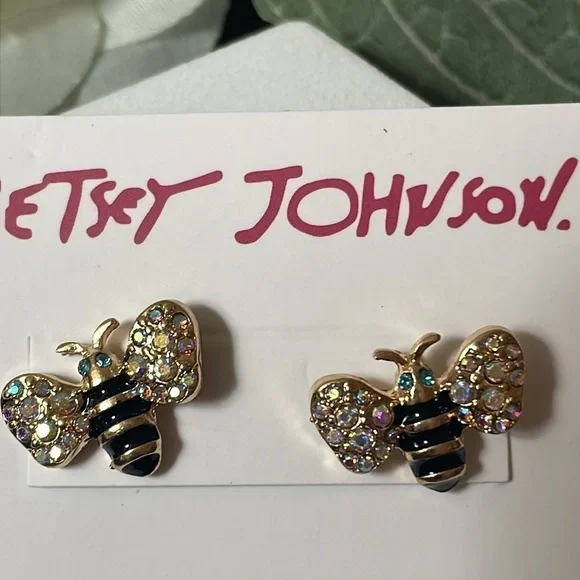 Betsy Johnson Bee Rhinestone Stud Earrings - Picture 7 of 12